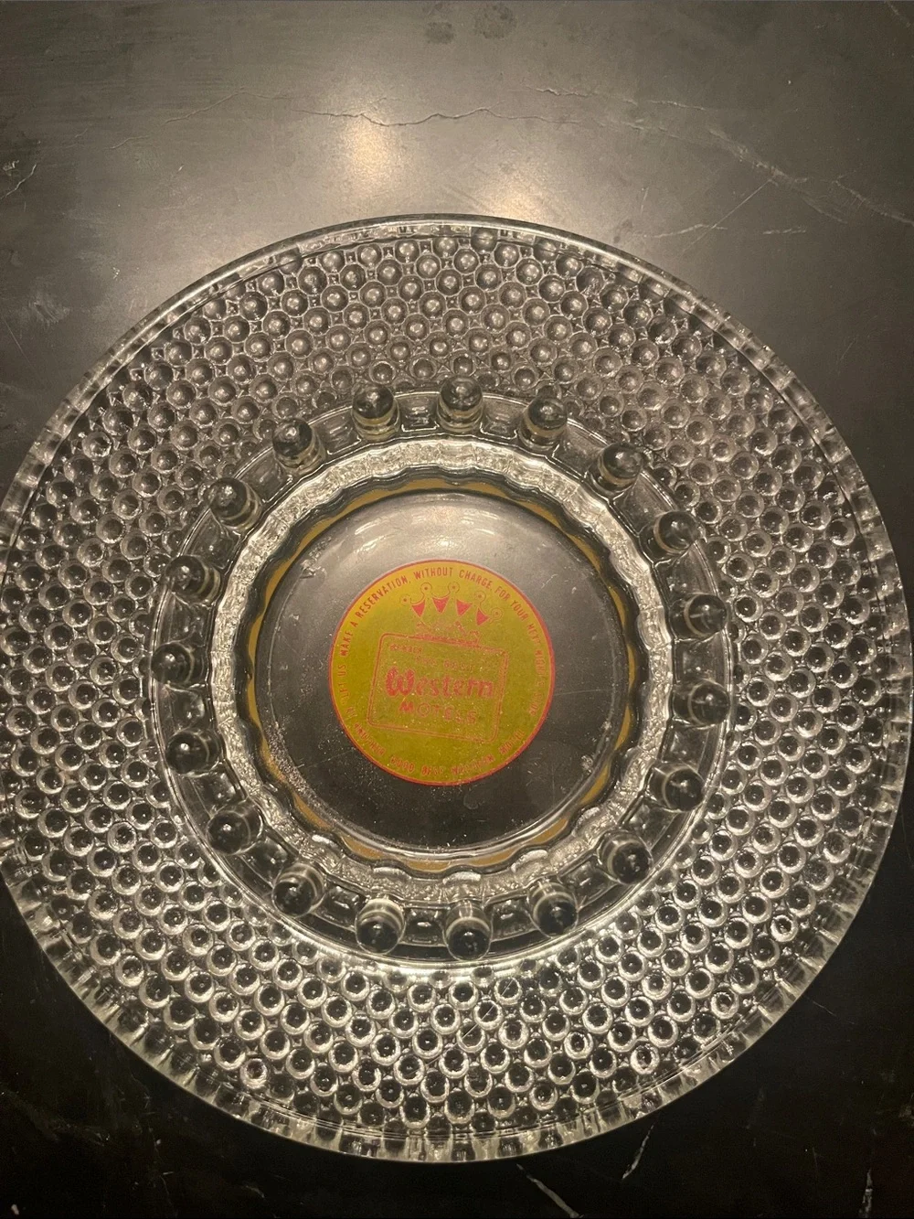 Best Western Motel ashtray vintage glass hobnail